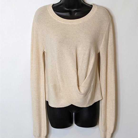 525 America Natural Color Draped Front Lightweight Cotton Pullover Sweater Sz XS - Picture 1 of 7